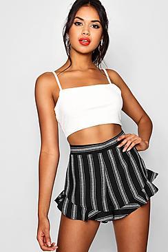 Boohoo Striped Ruffle Hem Runner Shorts