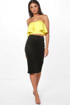 Boohoo Amy Contrast Frill Bandeau & Midi Skirt Co-ord Set Black
