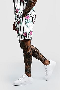 Boohoo Mid Length Jersey Floral Striped Print Short
