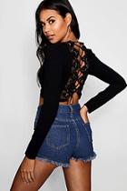 Boohoo Helen Crochet Back Long Sleeved Crop