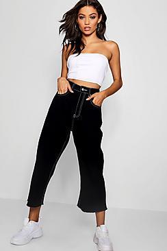 Boohoo Contrast Stitch Crop Wide Leg Jeans