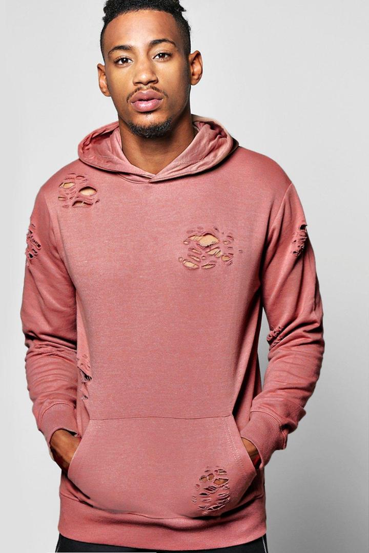 Boohoo Over The Head Distressed Hoodie Pink