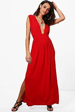 Boohoo Hollie Tie Front Cross Back Sleeveless Maxi Dress