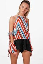 Boohoo Lexi Chevron Striped Cold Shoulder Halter Top