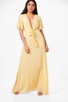 Boohoo Sophia Bow Front Chiffon Maxi Dress Lemon