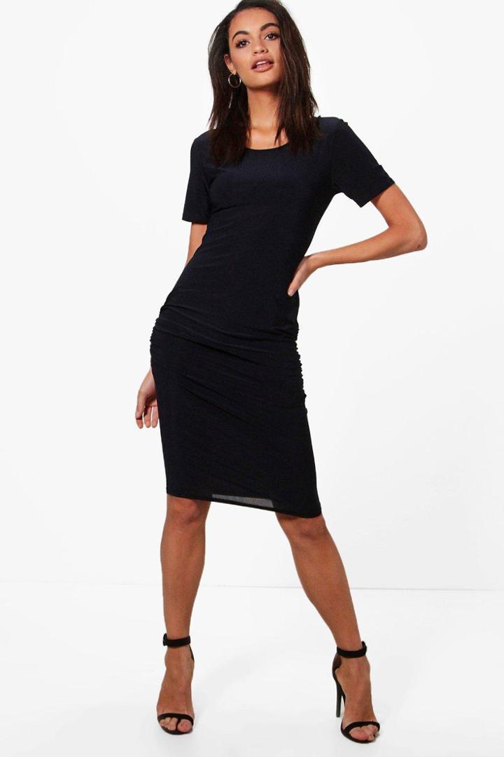Boohoo Eva Gathered Midi Dress Navy