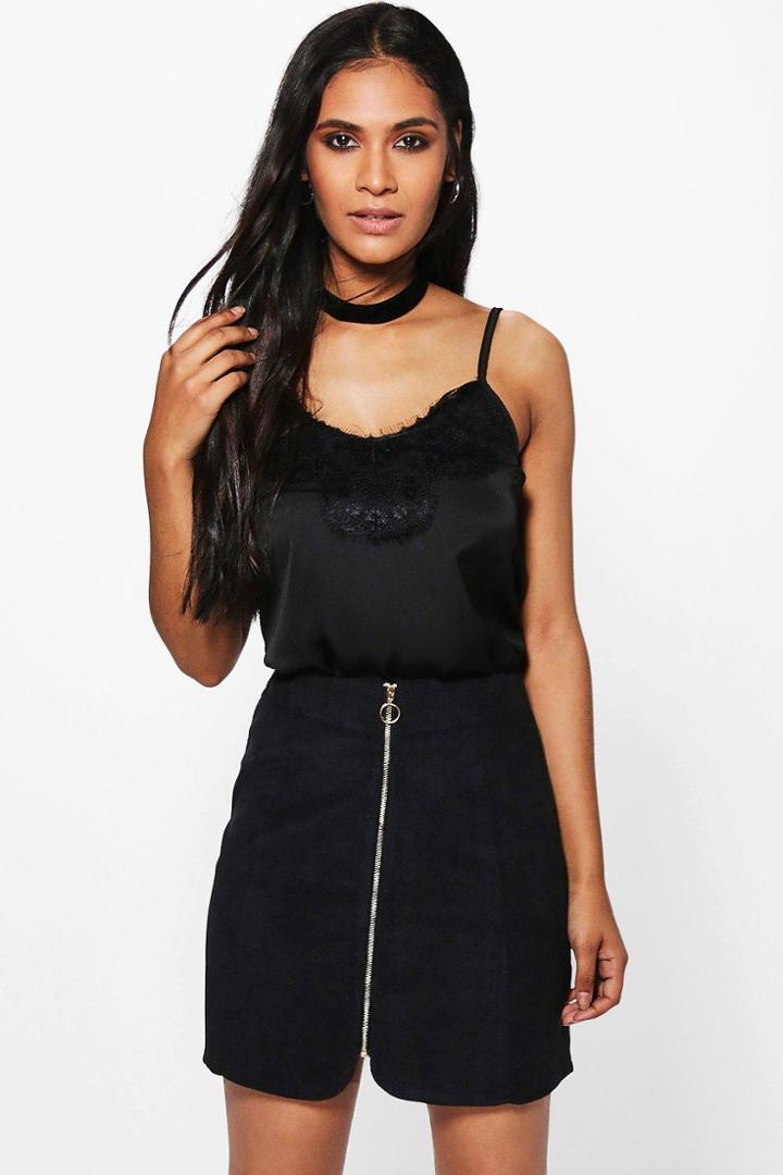 Boohoo Lilli Ring Pull Cord Mini Skirt Black