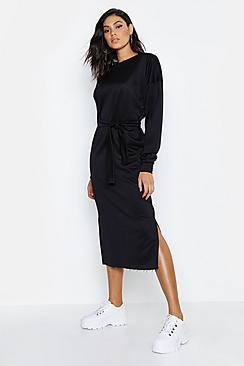 Boohoo Tall Belted Midi Sweat Dress