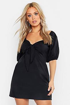 Boohoo Plus Tie Front Peasant Shift Dress