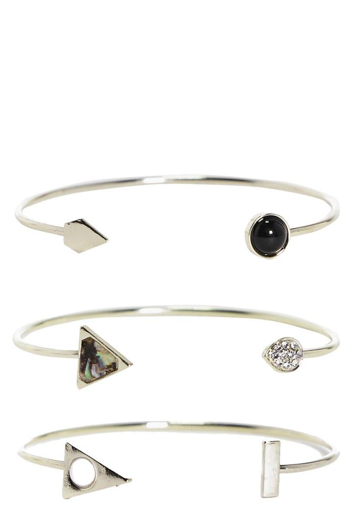 Boohoo Laura Geometric & Stone 3 Piece Bracelet Pack Gold