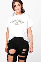 Boohoo Plus Izzy Slogan Embellished T-shirt