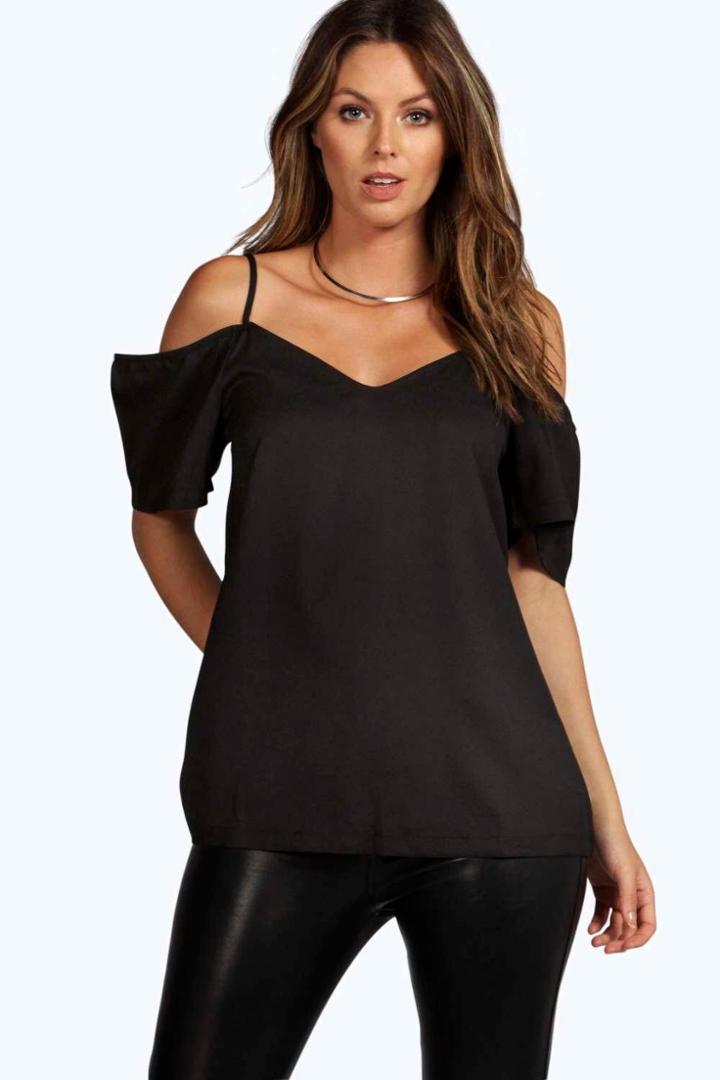 Boohoo Eliza Woven Strappy Open Shoulder Blouse Black