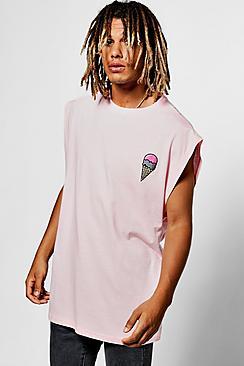 Boohoo Oversized Sleeveless Tank With Embroidery