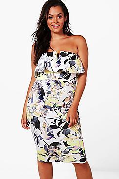 Boohoo Plus Lucy Floral Ruffle Bandeau Midi Dress