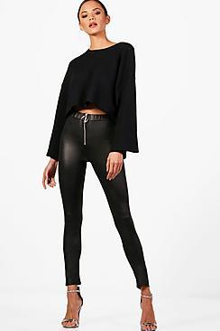 Boohoo Tall Isla Zip Front Wet Look Leggings