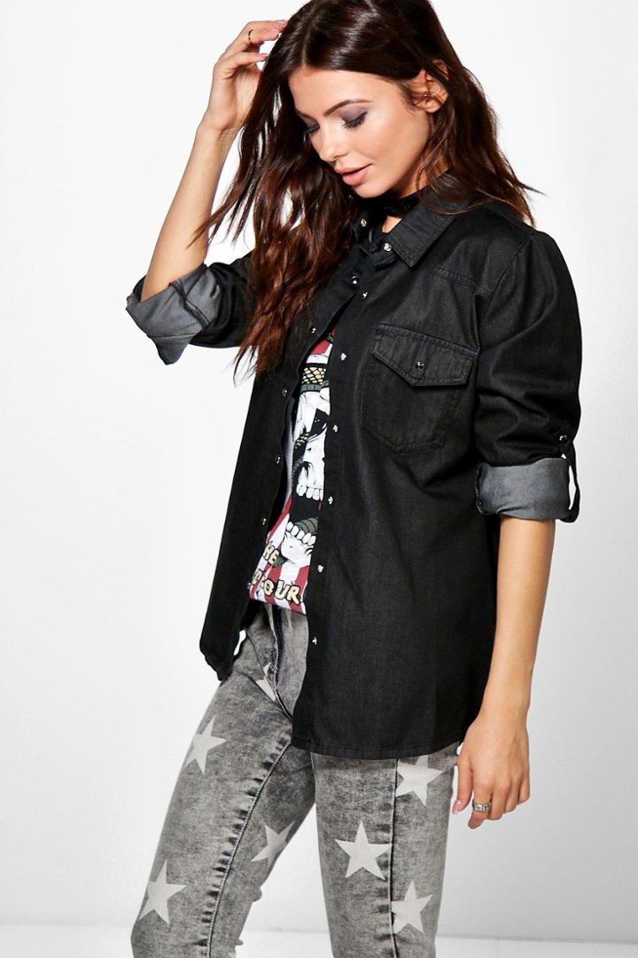 Boohoo Sinead Slim Fit Denim Shirt Black