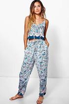 Boohoo Rita Boarder Print Woven Cami Top + Trouser Co-ord