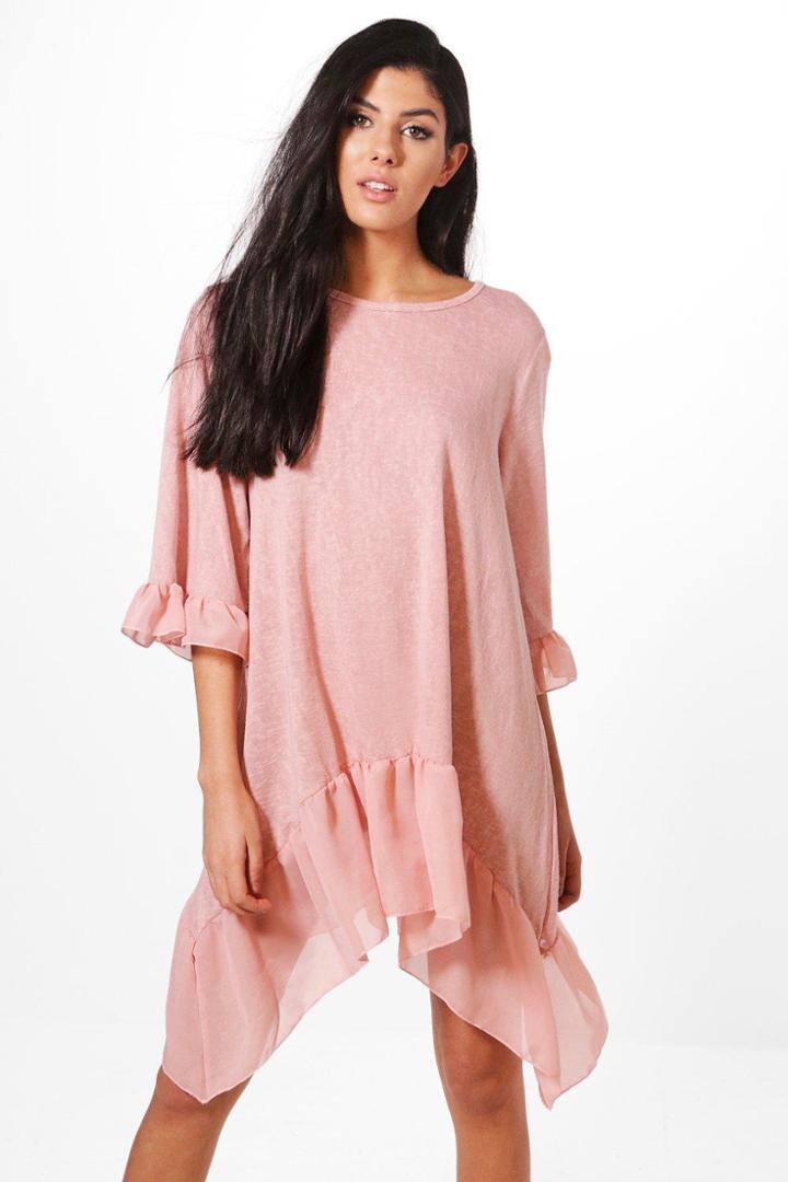Boohoo Aimee Ruffle Hem Dress Pink