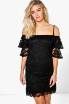 Boohoo Eloise Strappy Scallop Hem Bardot Dress Black