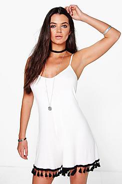Boohoo Lola Tassel Trim Swing Playsuit