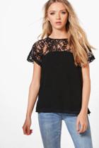 Boohoo Maria Lace Yoke Woven Shell Top Black