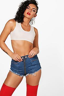 Boohoo Laura High Rise Zip Detail Denim Mom Shorts