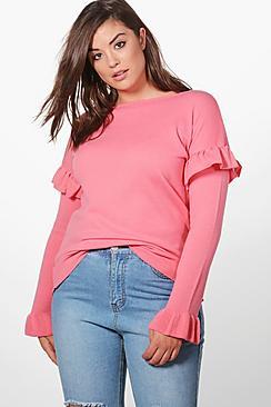 Boohoo Plus Liana Ruffle Sleeve Knitted Top