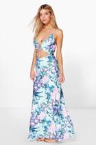 Boohoo Hannah Cut Out Strappy Tropical Maxi Dress Multi