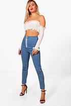 Boohoo Lara High Rise Zip Front Tube Jeans