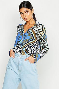 Boohoo Woven Chain Print Satin Shirt