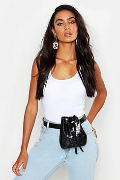 Boohoo Faux Croc Duffle Belt Bag