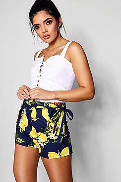 Boohoo Harriet Lemon Print Shorts