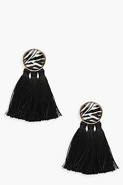 Boohoo Zebra Stud Tassel Earrings