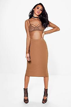 Boohoo Nadia Fishnet Body And Midi Skirt Co-ord