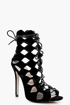 Boohoo Natasha Cage Ghillie Lace Up Heels