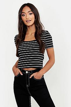 Boohoo Petite Stripe Square Neck Top
