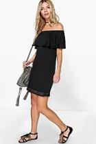 Boohoo Micha Tassel Trim Off The Shoulder Dress