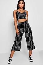 Boohoo Eva Rib Stripe Crop Top Wide Leg Culotte Co-ord
