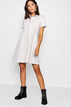Boohoo Stud Button Denim Skater Dress