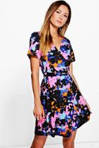Boohoo Sadie Woven Wrap Front Floral Print Dress Multi