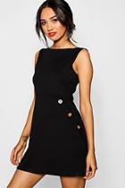 Boohoo Petite Slash Neck Mock Horn Button Shift Dress