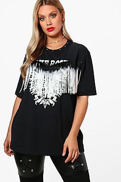 Boohoo Plus Frankie Fringed Tennessee Printed Tee