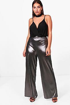 Boohoo Plus Lucy Metallic Wide Leg Trouser