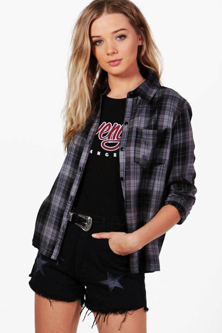 Boohoo Martha Checked Shirt Grey