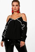 Boohoo Plus Imy Contrast Binding Cold Shoulder Top