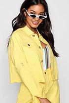 Boohoo Carly Cropped Contrast Stitch Lemon Denim Jacket