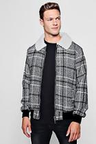 Boohoo Wool Blend Faux Fur Collar Check Bomber