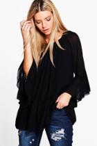 Boohoo Clare Frill Sleeve Dropped Hem Tunic Top Black