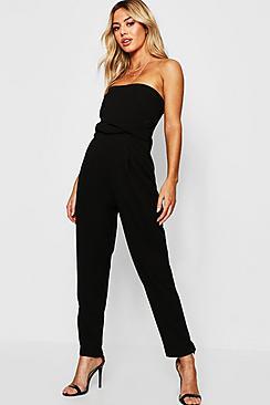 Boohoo Petite Twist Front Bandeau Jumpsuit
