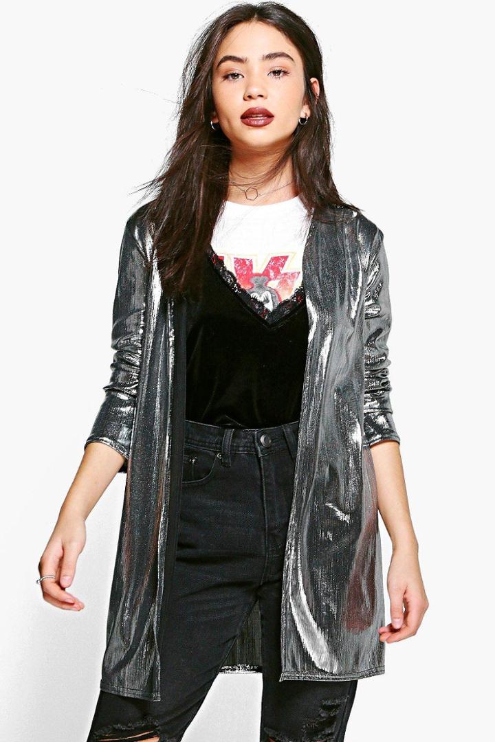 Boohoo Sophie Metallic Duster Silver
